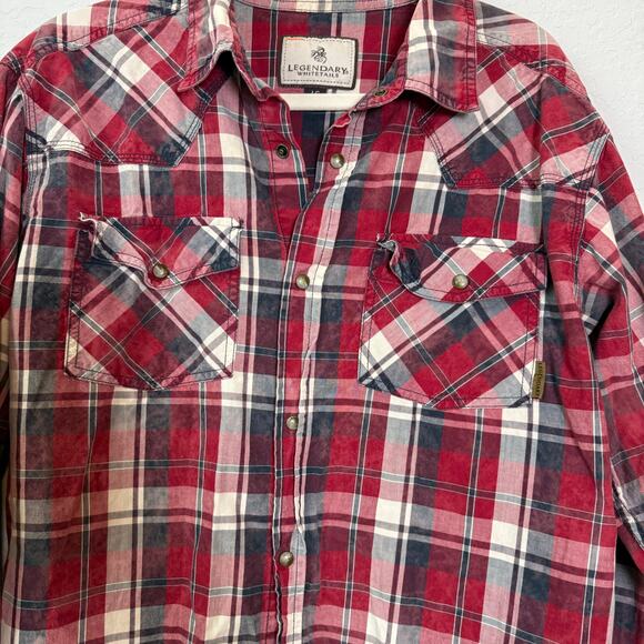 Legendary Whitetails Men's Western Camp Snap Red Plaid Distressed Shirt Size L - Picture 5 of 8